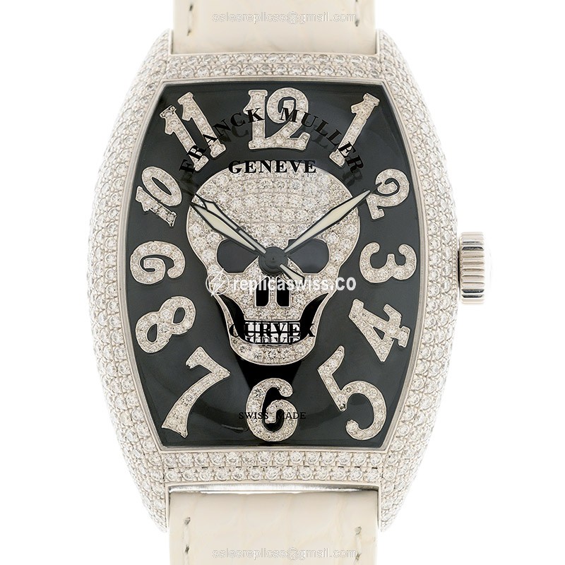 Franck Muller 8880 SC GOTHIQUE - Automatic - 18kt White Gold - Diamond - Black Dial - Leather Strap - White Buckle